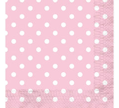 12 Serviettes Rose à Pois Blancs 33x33