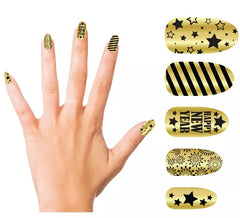 12 ongles dorés Happy New Year avec adhésif