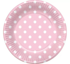 6 Plats Rose à Pois Blancs 22 cm