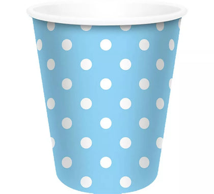 6 Vasos Celestes con Topos Blancos de 250 ml