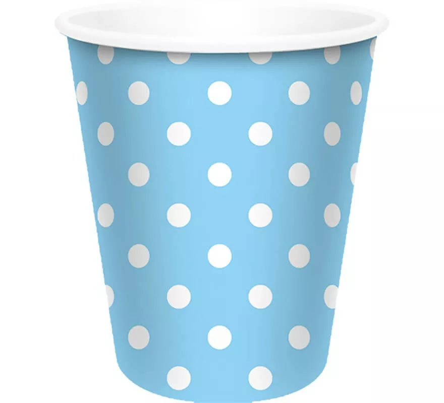 Translation missing: fr.6 Vasos Celestes con Topos Blancos de 250 ml