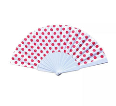 Éventail 43 cm en plastique blanc à pois rouges