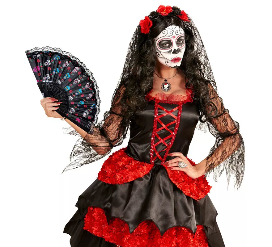 Translation missing: fr.Abanico de Tela Día de Los Muertos Catrina de 23 cm