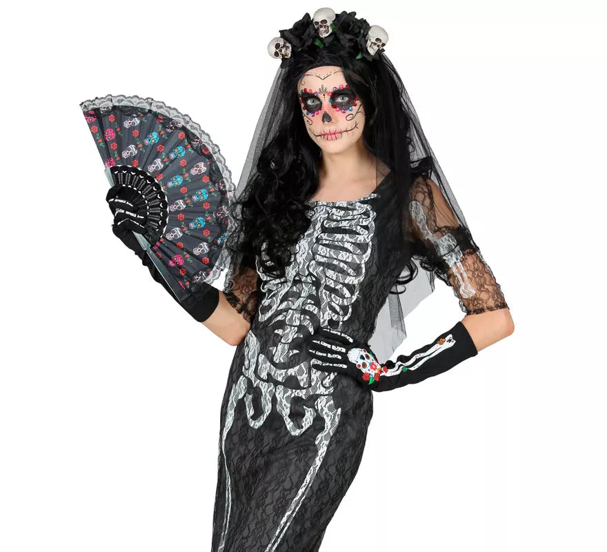 Translation missing: fr.Abanico de Tela Día de Los Muertos Catrina de 23 cm