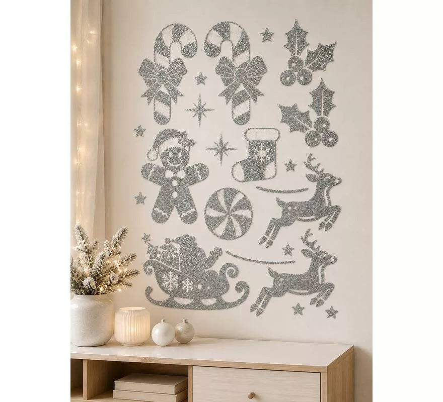 Translation missing: fr.Adhesivo Decorativo Navideño con Purpurina plateada de 30x40 cm