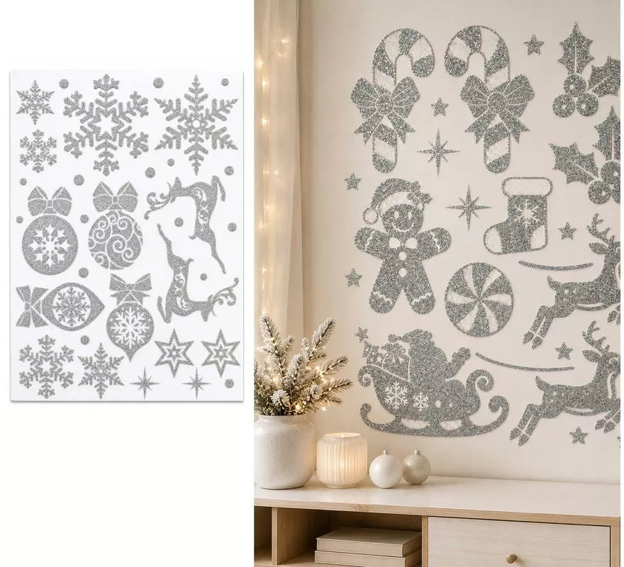 Translation missing: fr.Adhesivo Decorativo Navideño con Purpurina plateada de 30x40 cm
