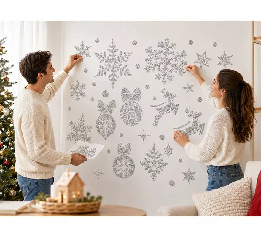 Translation missing: fr.Adhesivo Decorativo Navideño con Purpurina plateada de 30x40 cm