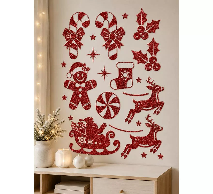 Translation missing: fr.Adhesivo Decorativo Navideño con Purpurina roja de 30x40 cm