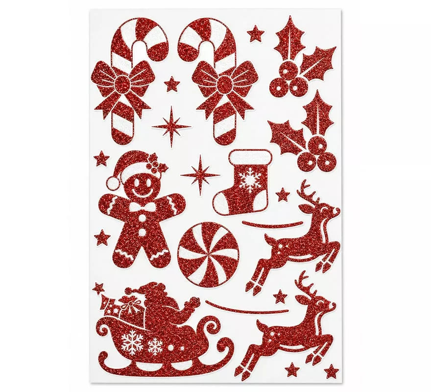 Translation missing: fr.Adhesivo Decorativo Navideño con Purpurina roja de 30x40 cm