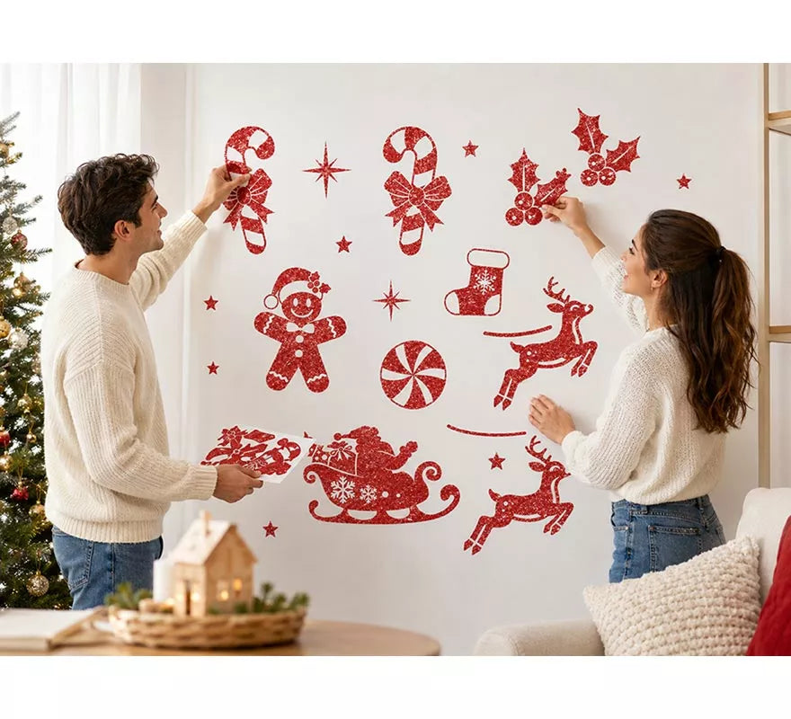Translation missing: fr.Adhesivo Decorativo Navideño con Purpurina roja de 30x40 cm