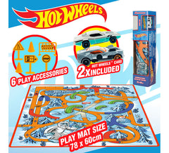 Tapis de jeu Hot Wheels 80x60cm avec 2 voitures et panneaux