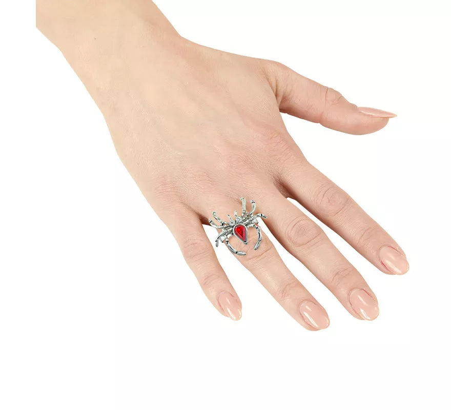Translation missing: fr.Anillo de Araña con Piedra Roja y Pedrería