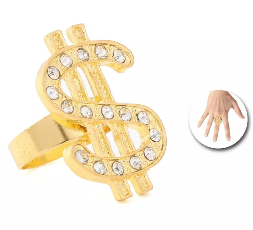Translation missing: fr.Anillo dorado con signo de dólar brillante