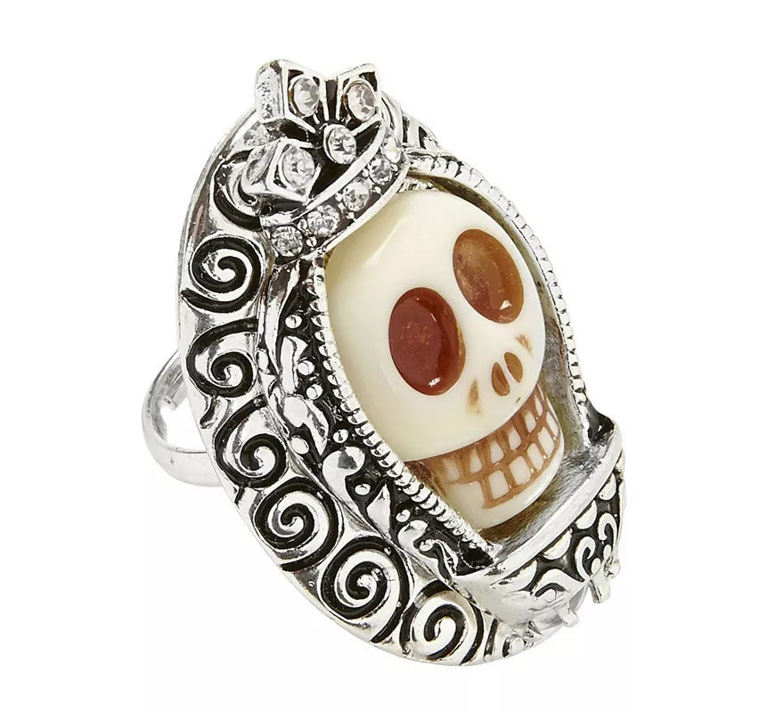 Translation missing: fr.Anillo Plateado con Calavera Blanca y Pedrería