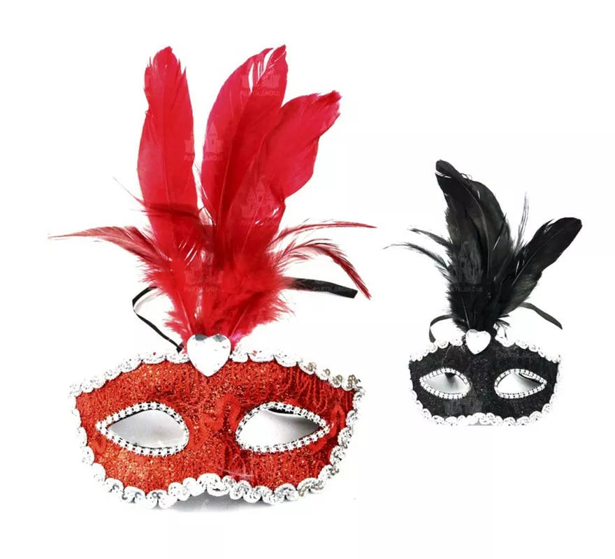 Translation missing: fr.Antifaz Carnaval con plumas y bordes plateados colores surtidos