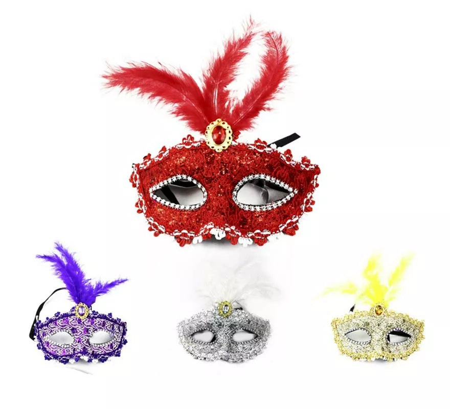 Translation missing: fr.Antifaz Carnaval con plumas y gemas colores surtidos