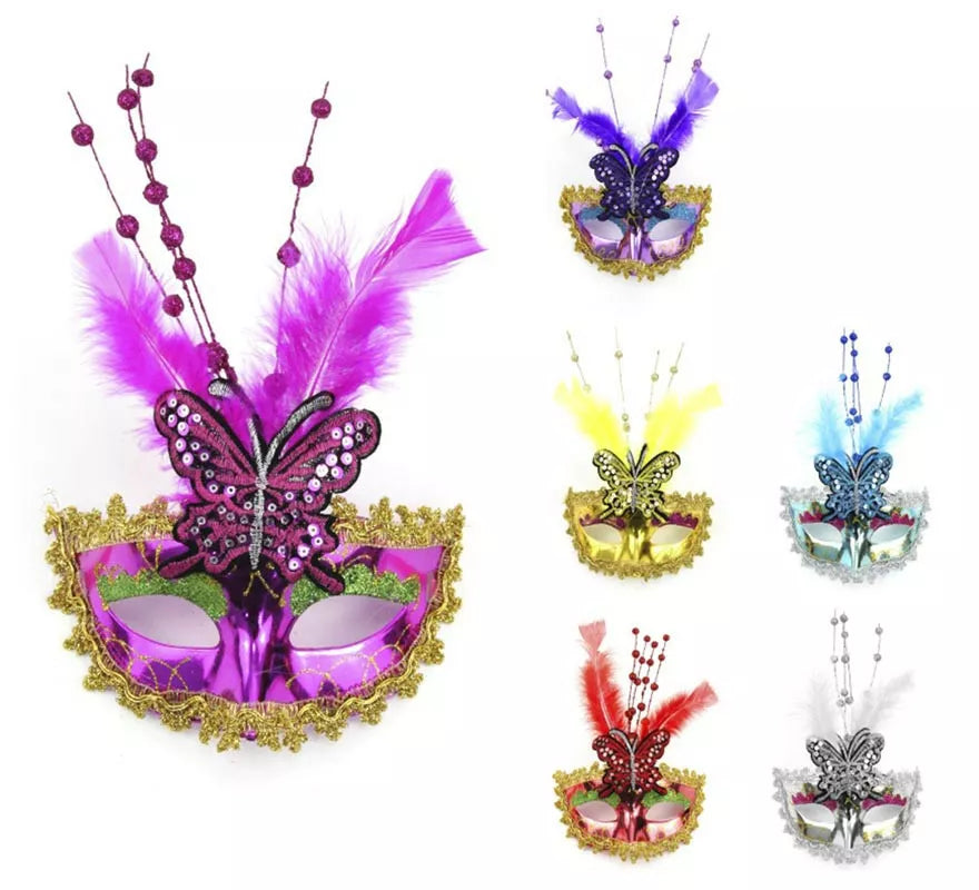 Translation missing: fr.Antifaz Carnaval Mariposa con plumas colores surtidos