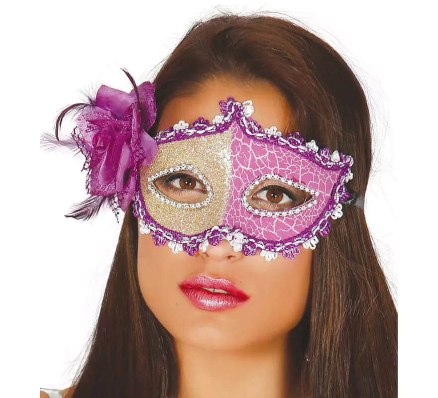 Translation missing: fr.Antifaz color morado con flor rosa
