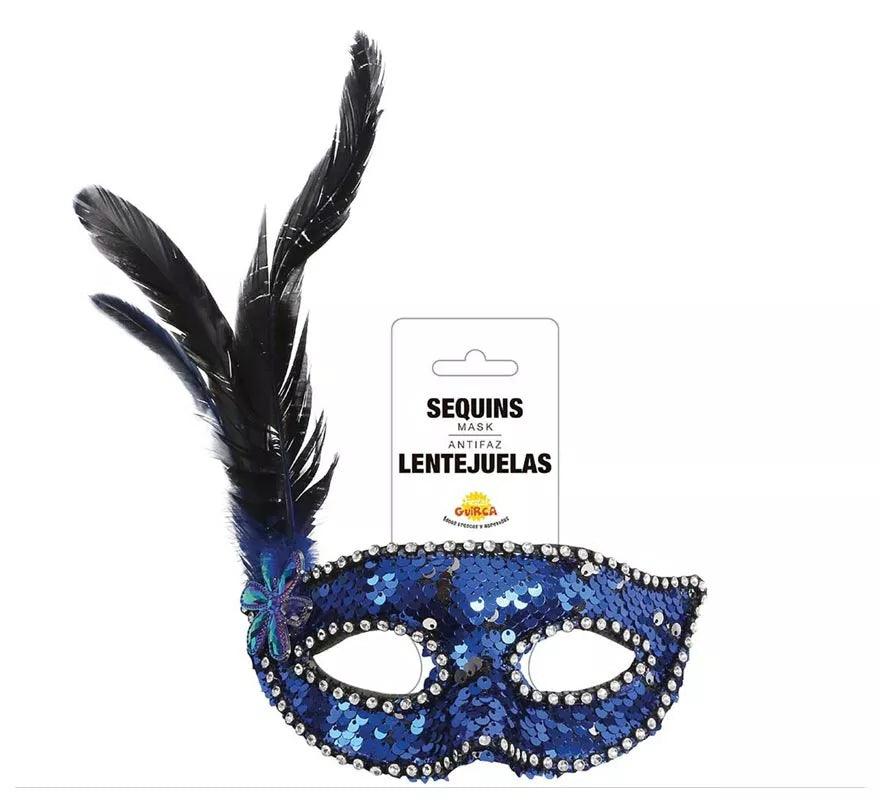 Translation missing: fr.Antifaz de Lentejuelas Azul con Plumas