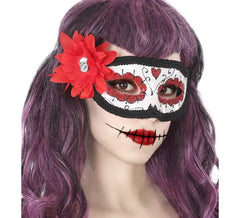 Mi-Masque du Jour des Morts avec Fleur Rouge