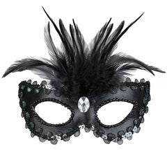 Masque noir élégant avec plumes