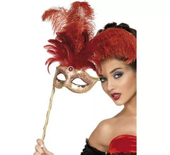Masque Phantasie Barroque Rouge avec plumes