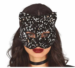 Grand Masque de Chat à Paillettes Argentées