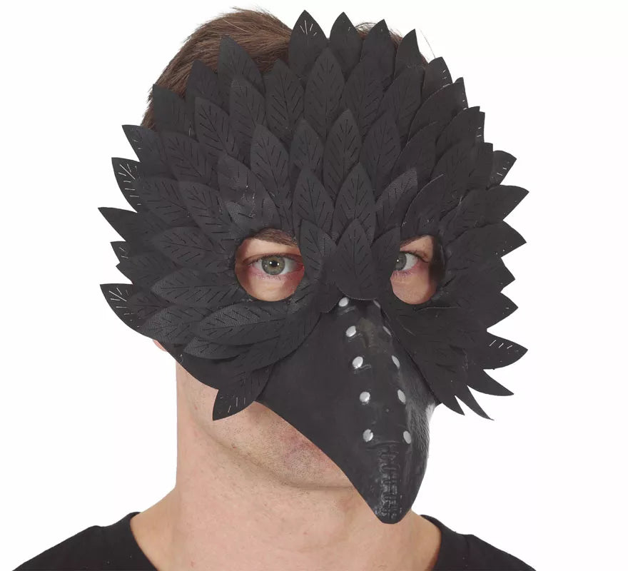 Antifaz negro con Plumas y Pico