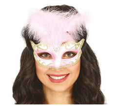 Masque rose avec plume
