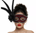 Antifaz Veneciano negro con Plumas y Pedrería