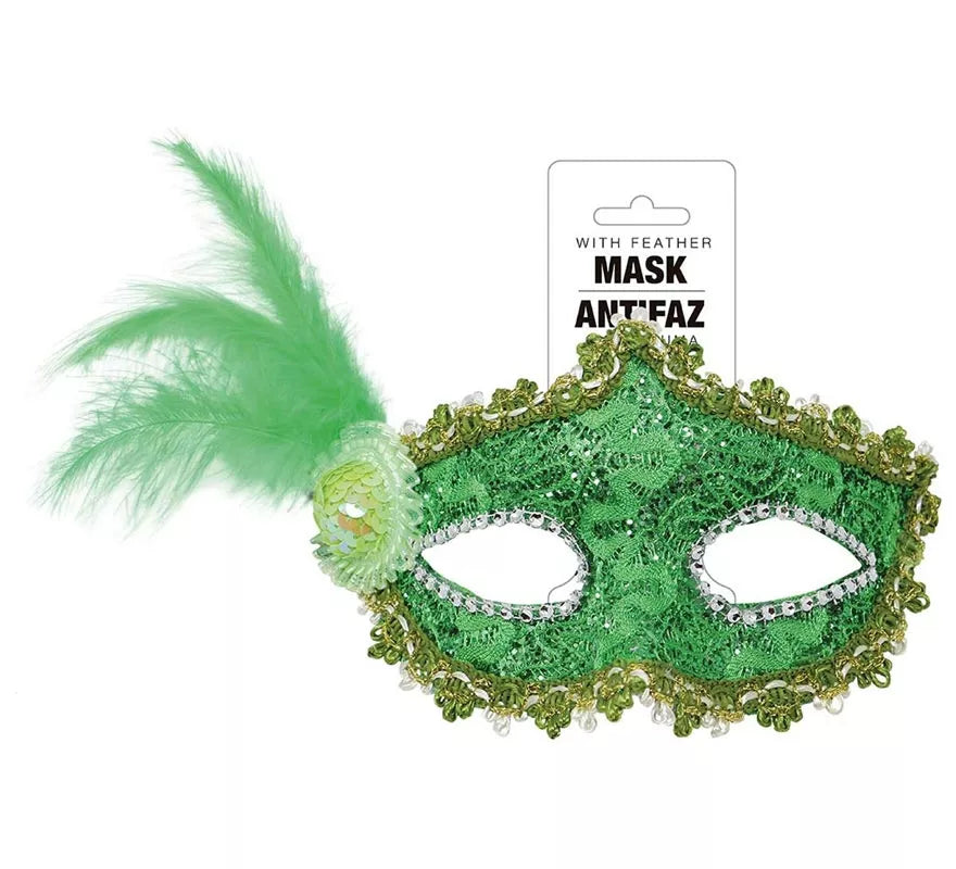 Antifaz Verde con Pluma