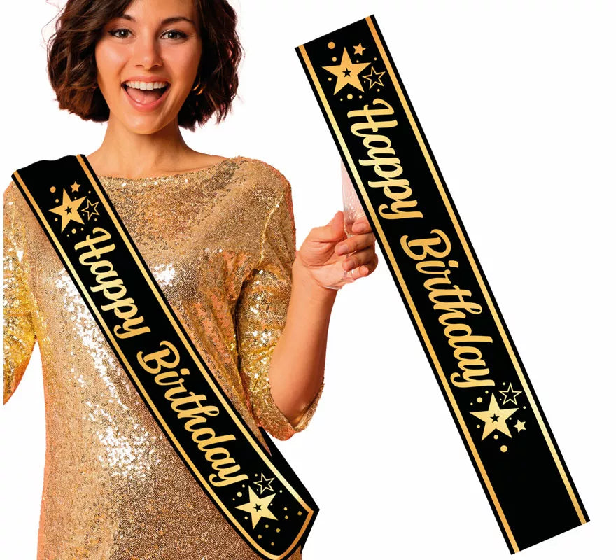 Banda 'Happy Birthday' negro y dorado