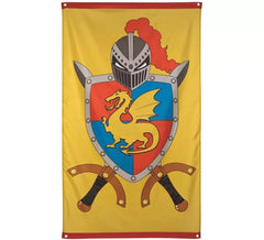 Drapeau médiéval jaune avec bouclier 150 x 90 cm