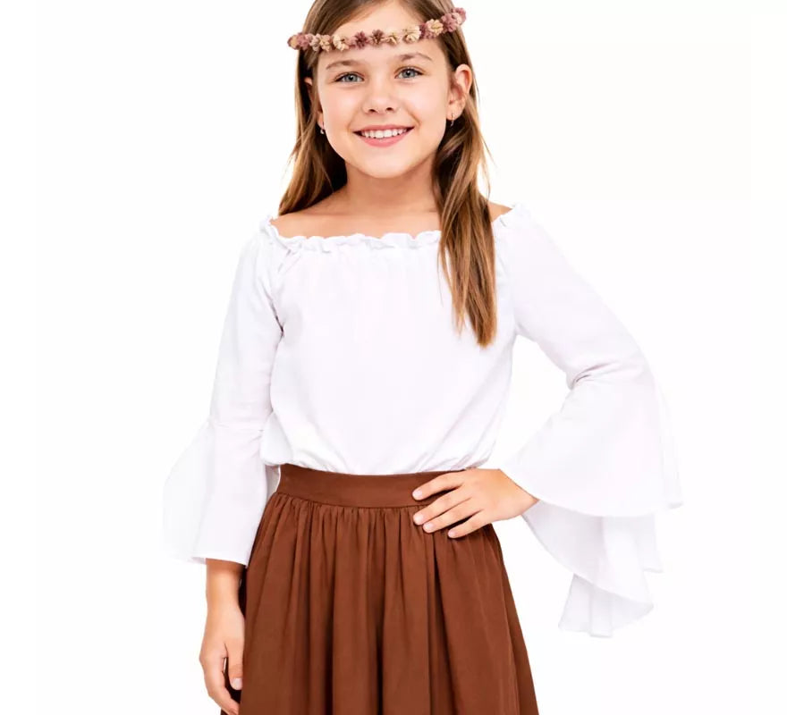 Translation missing: fr.Blusa Medieval blanca con Volantes para niña