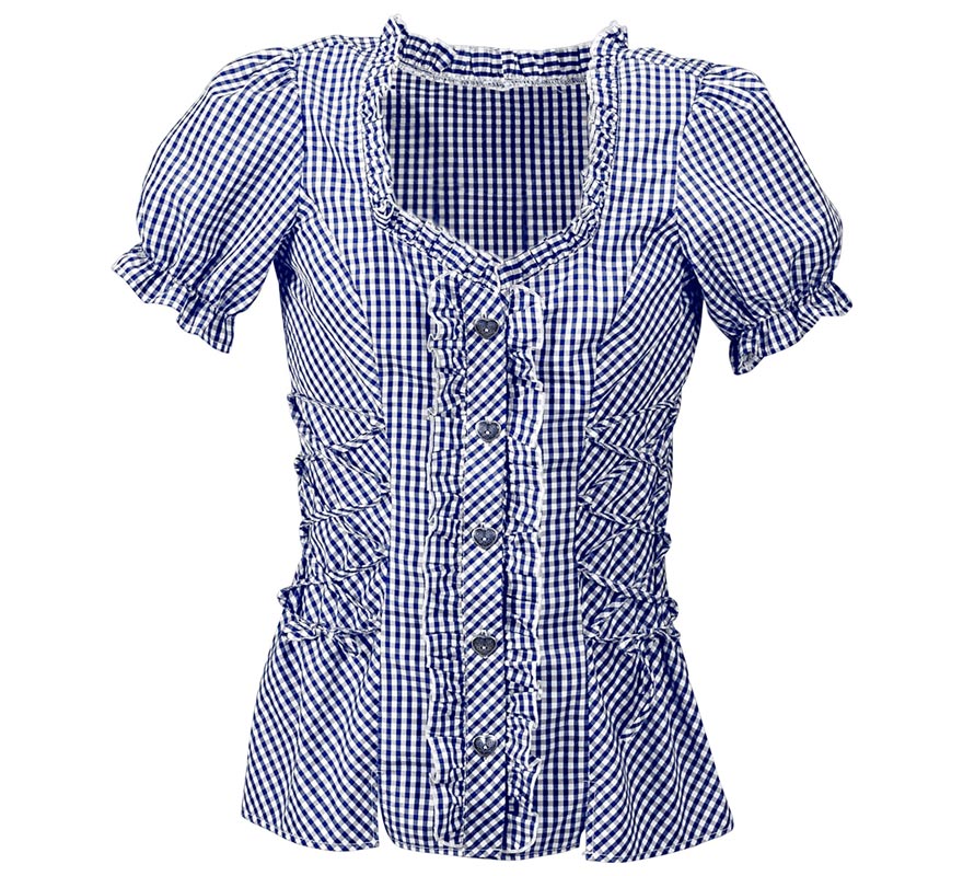 Translation missing: fr.Blusa Vaquera o Bávara a cuadros azul para mujer
