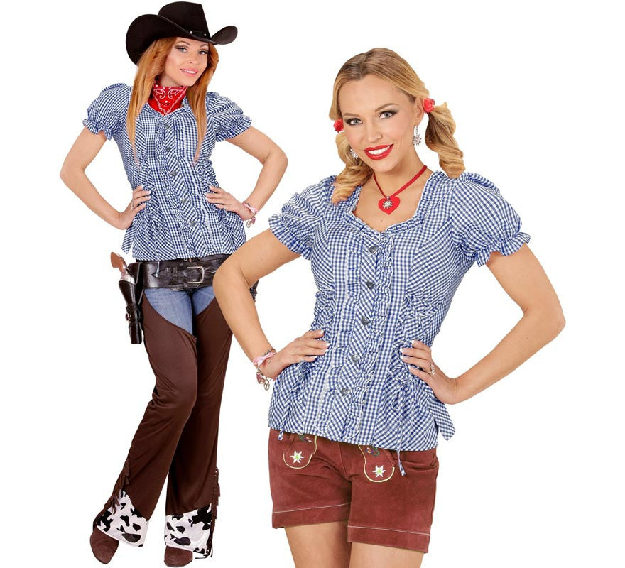 Translation missing: fr.Blusa Vaquera o Bávara a cuadros azul para mujer