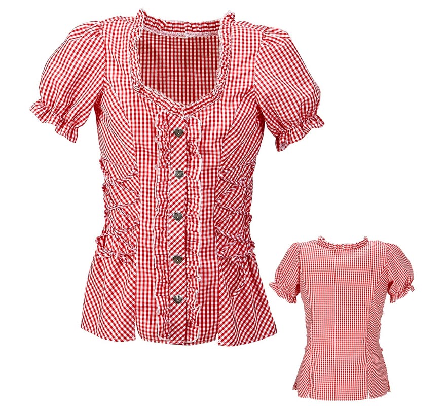 Translation missing: fr.Blusa Vaquera o Bávara a cuadros roja para mujer