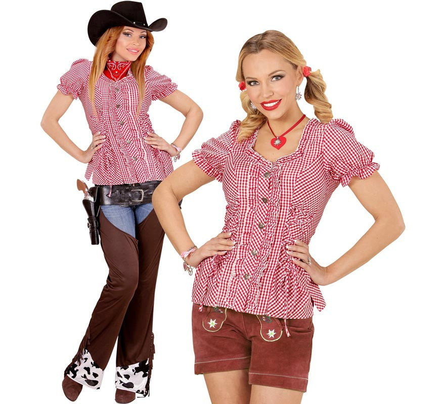 Translation missing: es.Blusa Vaquera o Bávara a cuadros roja para mujer