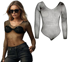 Body noir orné de strass pour femme