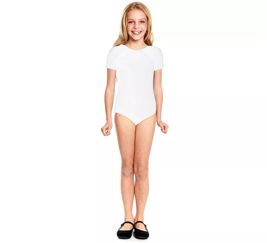 Translation missing: fr.Body o Maillot Ballet blanco manga corta para niña