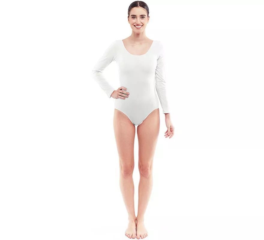Translation missing: fr.Body o Maillot blanco manga larga para mujer