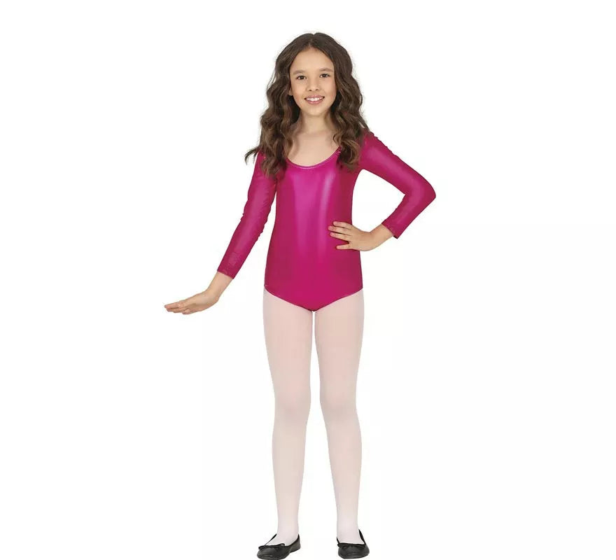 Translation missing: fr.Body o Maillot Fucsia Metalizado manga larga para niños