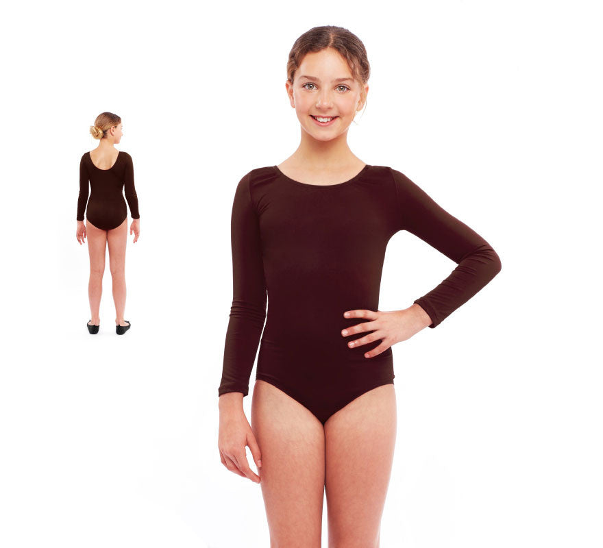 Translation missing: fr.Body o Maillot marrón manga larga para niña