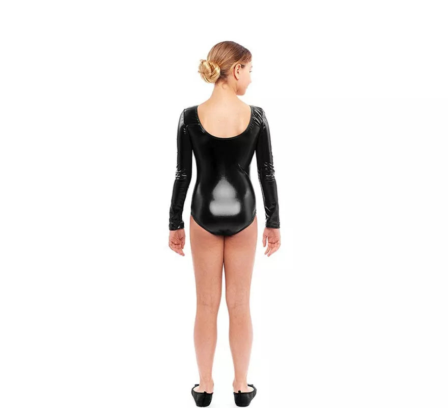 Translation missing: fr.Body o Maillot negro metal manga larga para niña