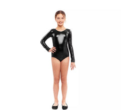 Body ou maillot manches longues métal noir pour fille