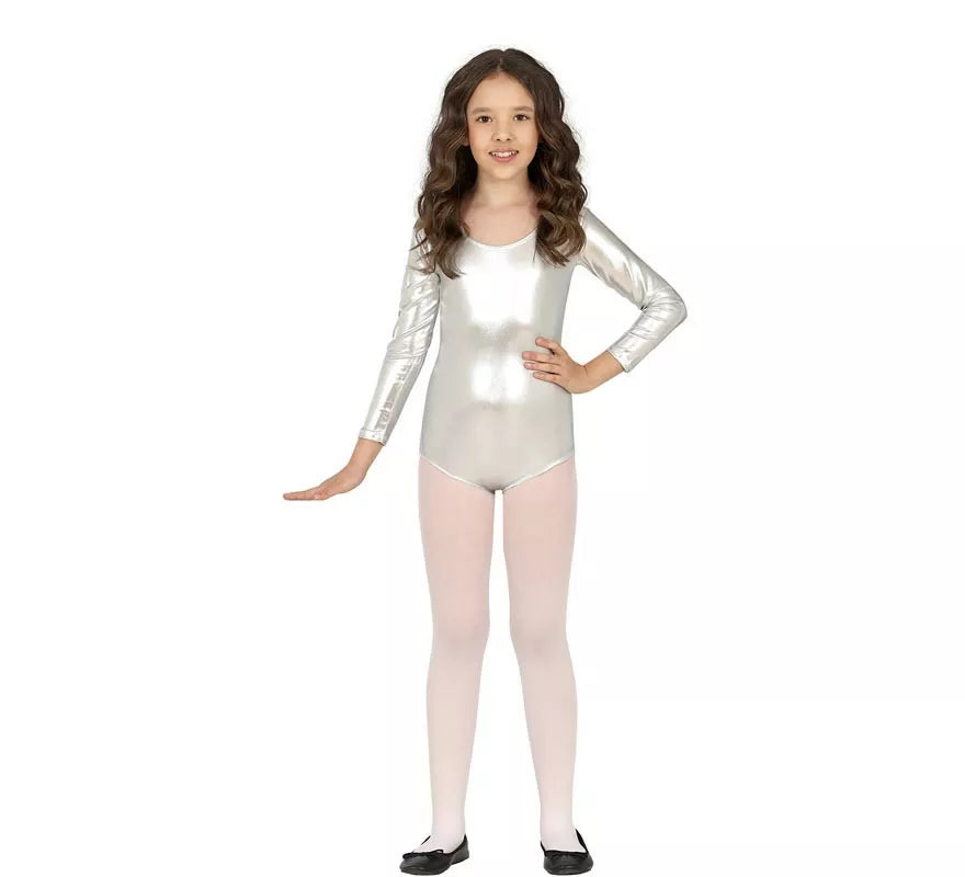 Translation missing: fr.Body o Maillot Plata Metalizado manga larga para niños