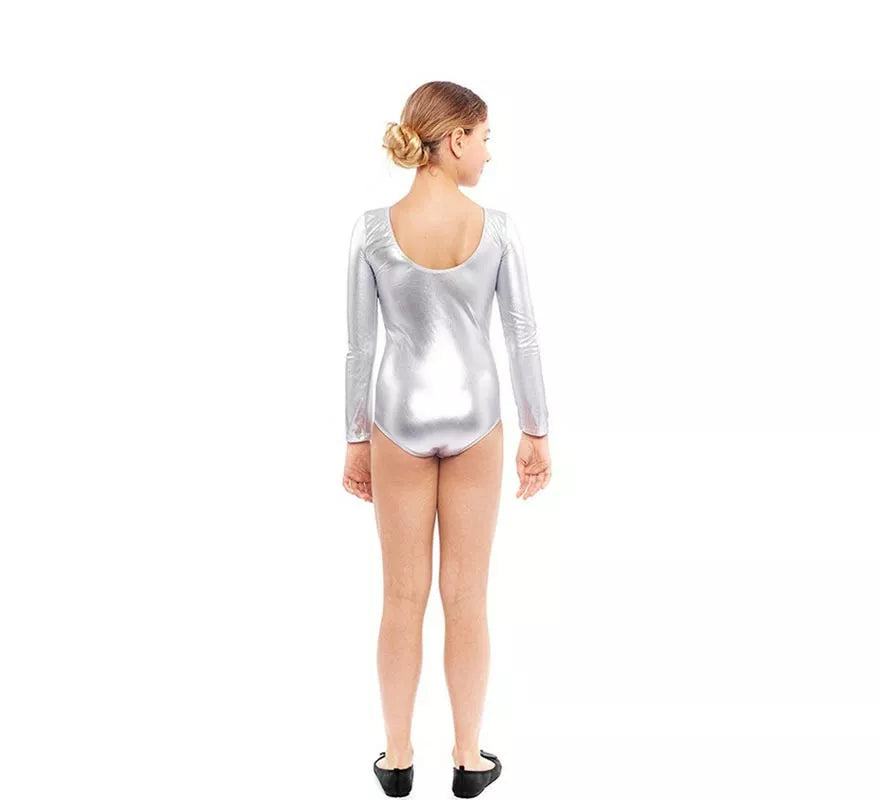 Translation missing: fr.Body o Maillot plateado manga larga para niña