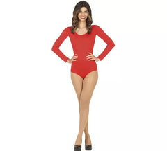 Body ou maillot rouge à manches longues pour femme