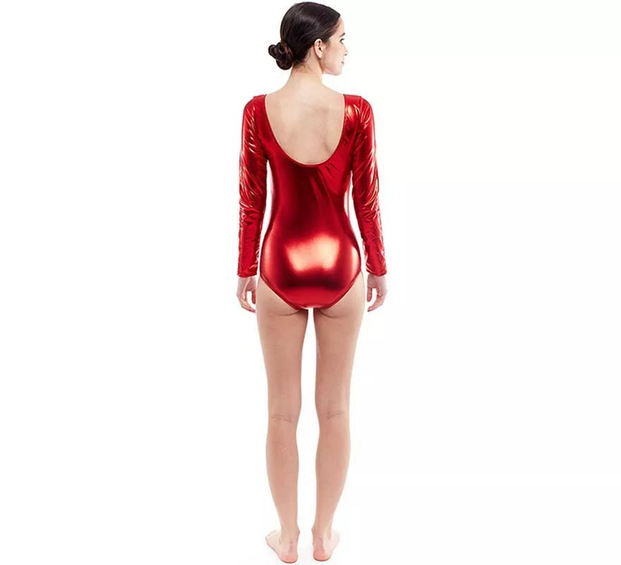 Body o Maillot rojo metal manga larga para mujer