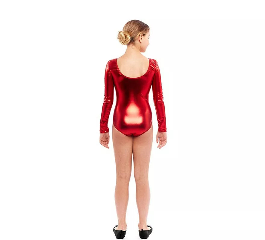 Translation missing: fr.Body o Maillot rojo metal manga larga para niña